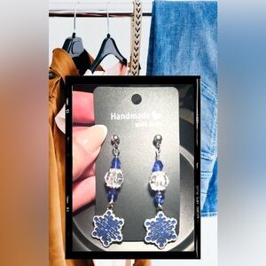 Elegant Blue and Silver Snowflake Earrings